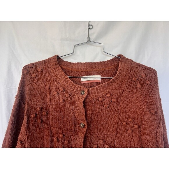 Anthropologie Pilcro Diana Cropped Cable Knit Cardigan Sweater Large Copper - Picture 5 of 12